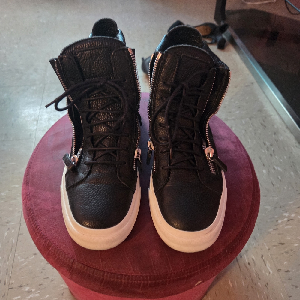 Black High-Top Sneakers with White Soles